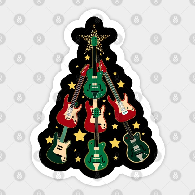 Cool Guitar Christmas Tree Guitar Lovers Christmas Tree Sticker by Dibble Dabble Designs